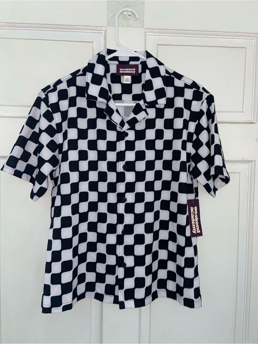 Black & White Checker Short Sleeve Button-Down Shirt